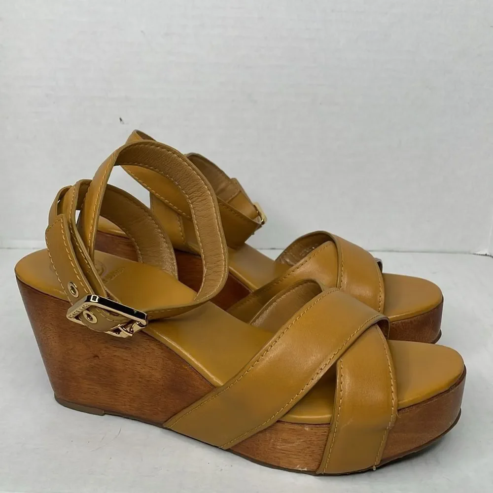 Tory Burch Almita Tan leather ankle strap wedge Sandals